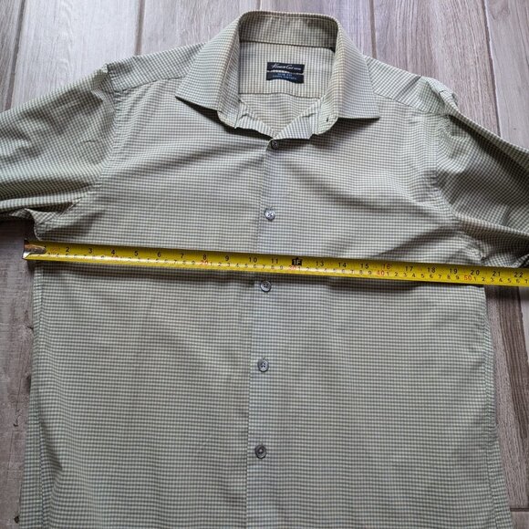 Kenneth Cole Slim Fit Check Dress Shirt 15.5 34/35 Green Gray 100% Cotton - Picture 9 of 10